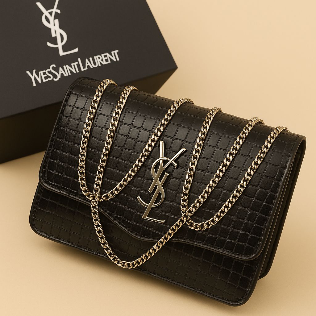 Premium Croc-Embossed Vegan Leather Crossbody Bag – Elegant Chain Strap Designer Purse
