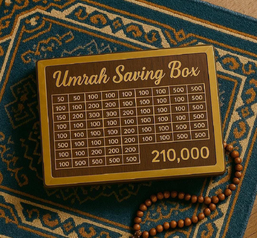 Wooden Umrah Saving Box – Premium 210,000 Goal Money Box