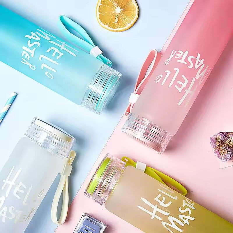 Frosted Glass Water Bottle with Hello Master Logo – 400ml Premium Stylish Bottle