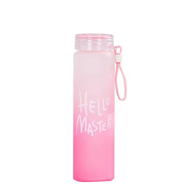 Frosted Glass Water Bottle with Hello Master Logo – 400ml Premium Stylish Bottle