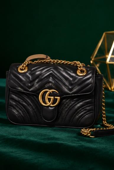 Luxury Matelassé Crossbody Bag – Elegant Black Chevron Designer Shoulder Purse for Women With Box